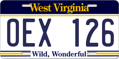 WV license plate OEX126