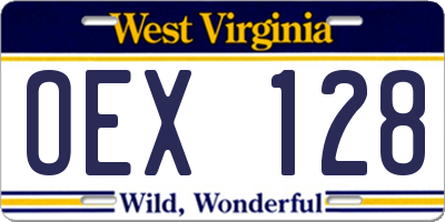WV license plate OEX128