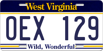 WV license plate OEX129