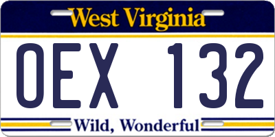 WV license plate OEX132