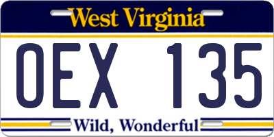 WV license plate OEX135