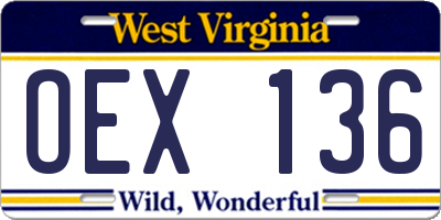 WV license plate OEX136