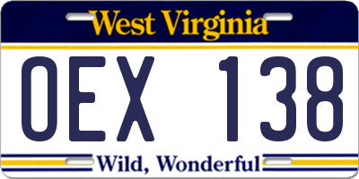 WV license plate OEX138