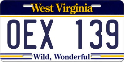 WV license plate OEX139