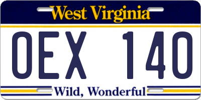 WV license plate OEX140