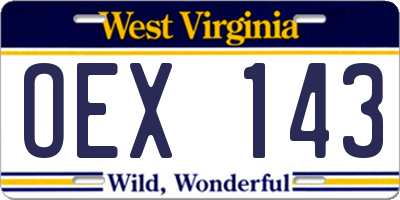 WV license plate OEX143