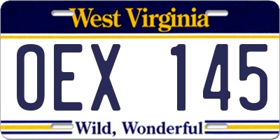 WV license plate OEX145