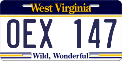 WV license plate OEX147