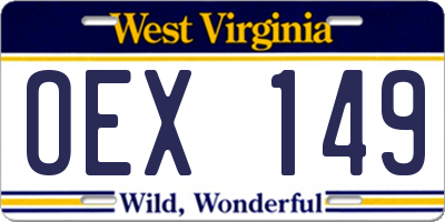 WV license plate OEX149