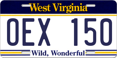 WV license plate OEX150
