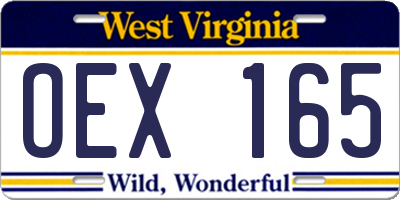 WV license plate OEX165