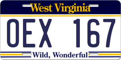 WV license plate OEX167