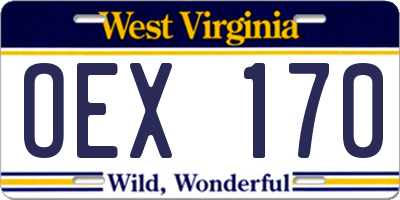 WV license plate OEX170