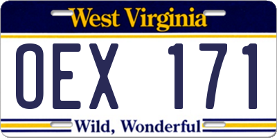 WV license plate OEX171