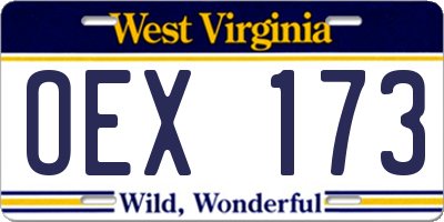WV license plate OEX173