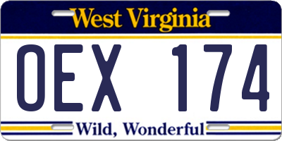 WV license plate OEX174