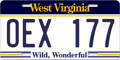 WV license plate OEX177