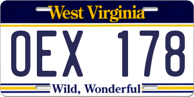 WV license plate OEX178