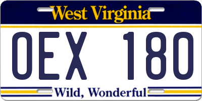 WV license plate OEX180