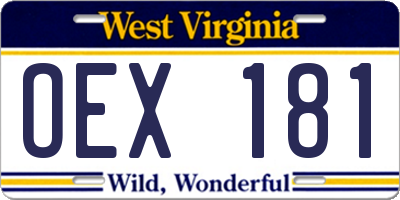 WV license plate OEX181