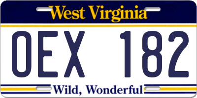 WV license plate OEX182
