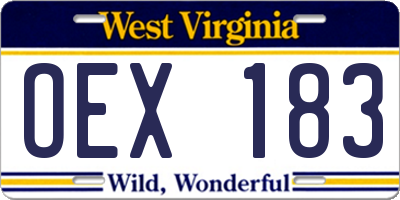 WV license plate OEX183