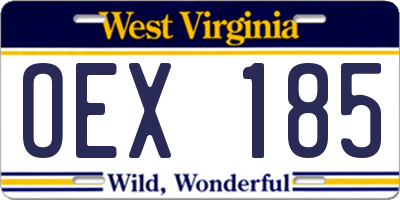 WV license plate OEX185