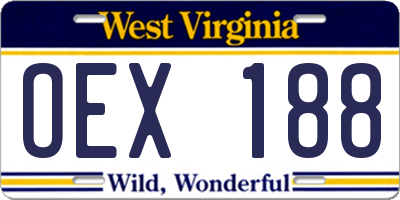 WV license plate OEX188