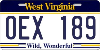 WV license plate OEX189