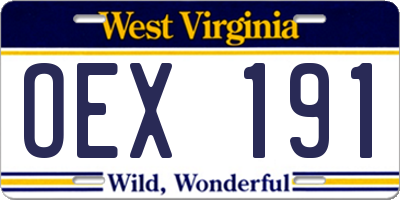 WV license plate OEX191