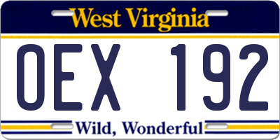 WV license plate OEX192
