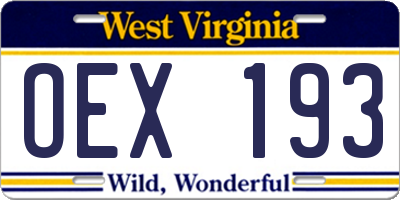 WV license plate OEX193