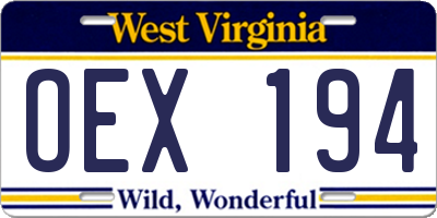 WV license plate OEX194