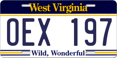 WV license plate OEX197