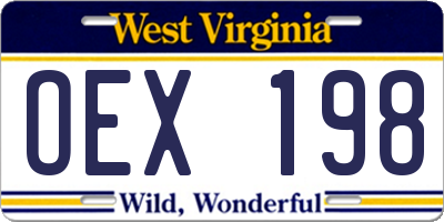WV license plate OEX198