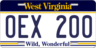 WV license plate OEX200