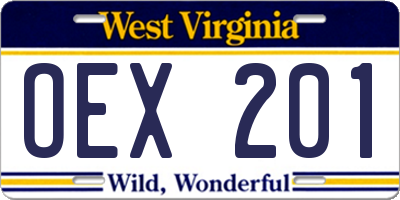 WV license plate OEX201