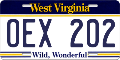 WV license plate OEX202