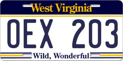 WV license plate OEX203