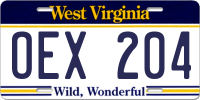 WV license plate OEX204