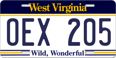 WV license plate OEX205
