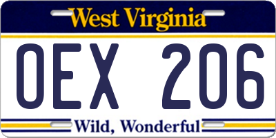 WV license plate OEX206