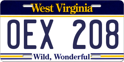 WV license plate OEX208