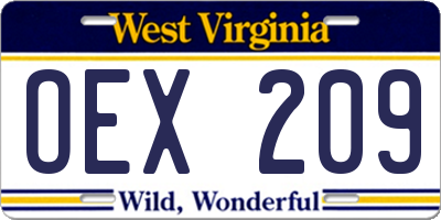 WV license plate OEX209