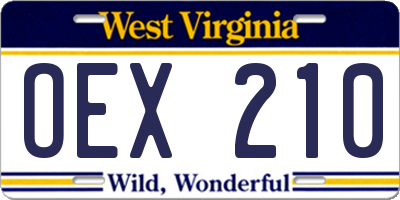 WV license plate OEX210