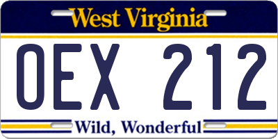 WV license plate OEX212