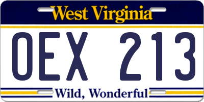 WV license plate OEX213