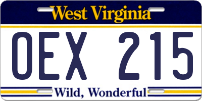 WV license plate OEX215