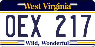 WV license plate OEX217