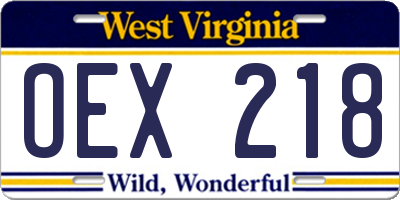 WV license plate OEX218